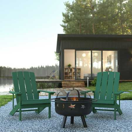 FLASH FURNITURE 2 Green Adirondack Chairs & Star and Moon Fire Pit JJ-C145012-32D-GRN-GG